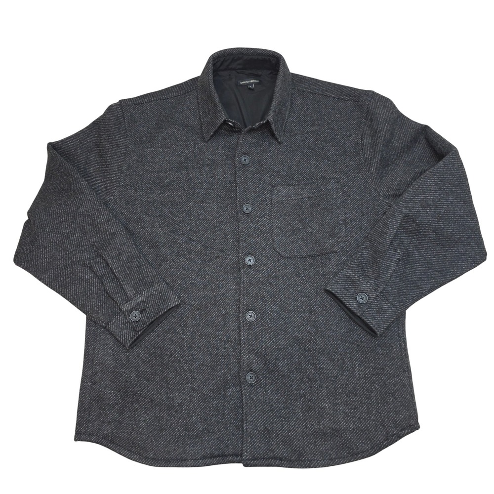 Banana Republic Mens XL Dark Gray Marled Knit Button Front Lined Shirt Jacket